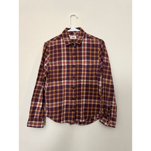 Women's 100% Organic CottonPact Burgundy Brown Plaid Flannel Button Down Shirt S